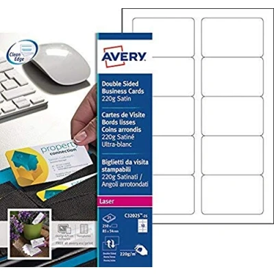 Imagen de Avery España C32025 25 Pack de folios tarjetas visita, 85 x 54 mm, color blanco