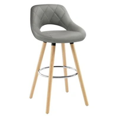 Imagen de WOLTU 1x Taburetes de Bar con Respaldo Sillas Cocina Juego 1 Altos Marco Madera Maciza Imitación Cuero Silla Diseño Gris BH111gr