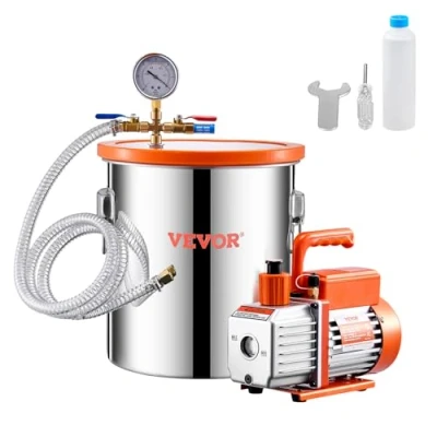 Imagen de VEVOR 18,93 L Cámara de Vacío y Kit Bomba 3,5 CFM Desgasificación con Una Etapa Tapa Acrílico, Aceite, Manguera para Desgasificar Resinas, Siliconas