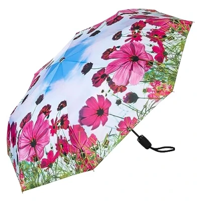 Imagen de VON LILIENFELD Paraguas de bolsillo, prado flores, arte, resistente al viento, automático, estable, ligero, compacto, multicolor, L50/D100