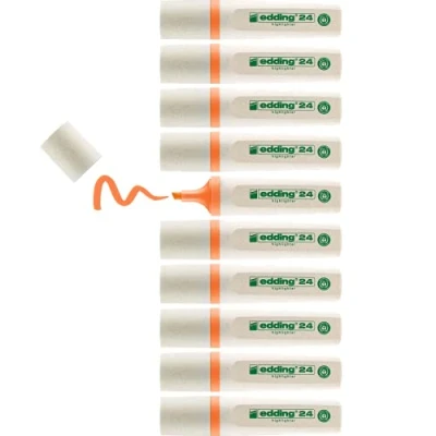 Imagen de edding 24 EcoLine highlighter naranja 10 highlighters punta de cincel 2 5 mm para marcar y resaltar textos notas forma rápida sencilla recargable, material reciclable