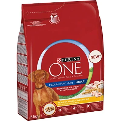 Imagen de Purina One Medium/Maxi &gt; 10 kg Pienso para Perros Adultos Ricos en Pollo con arroz, 4 Paquetes de 2,5