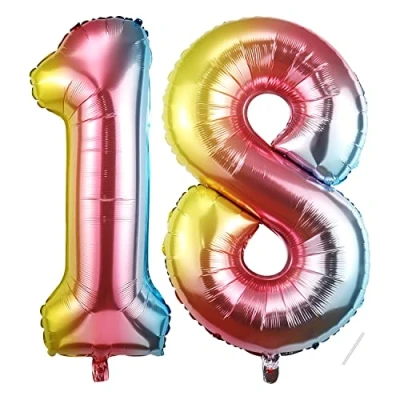 Imagen de Globos de Cumpleãnos Numeros 18,101 CM Arcoiris Globo Gigantes Grandes Decoracion,Globo Numero 18 Niño Niña Adultos decorazione,Vuelan con Helio