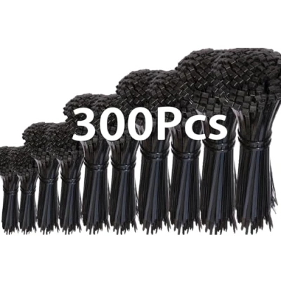 Imagen de LANHUIYY Juego de 300 bridas negras 100/200/300, resistentes a los rayos UV, gestión cables, jardinería (300 unidades, ZD 003)