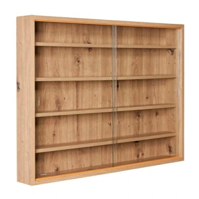 Imagen de Inter Link Vitrina de colección Estantería pared cristal colgante MDF Reproducción artesanal roble (80x60x9,5 cm) Artisario