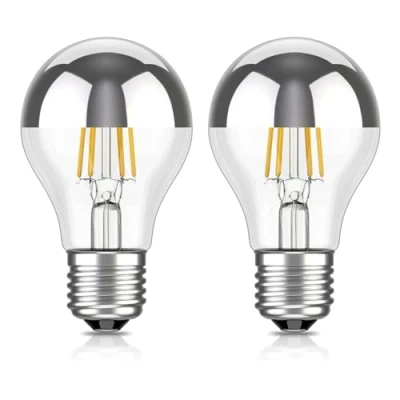 Imagen de ledscom.de 2 piezas bombilla LED E27, A60, blanco cálido (2700 K), 4,1 W, 461lm, espejo de cabeza (plateado)