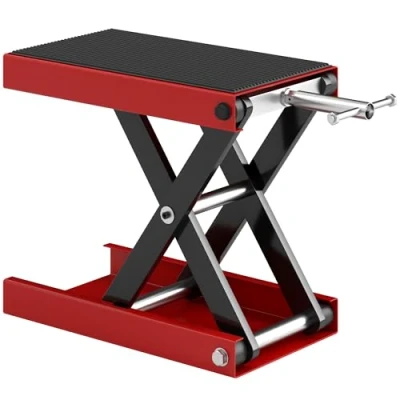 Imagen de DURHAND Plataforma Elevadora de Tijera Carga 500 kg Altura Ajustable 10 37 cm Soporte para Motocicletas Moto Aparcar o Reparar Taller Garaje 41,5x23,5x10 Negro y Rojo