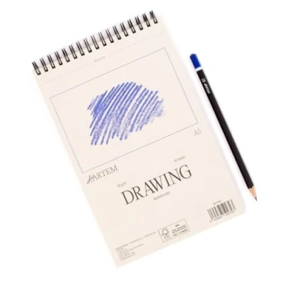 Imagen de Hartem Pack de Bloc Dibujo 60 Hojas Encuadernadas con Anillas + Lápiz Grafito 2B Gramaje 90g/m2 Tamaño A5 (14,8 x 21 cm)