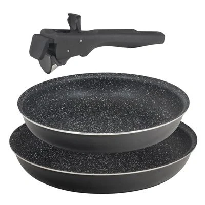 Imagen de BERGNER Click &amp; Cook Edición Black Juego de Sartenes 2 Aluminio Prensado 24 y 28 cm con Mango Ergonómico Intercambiable Menaje Cocina para Todo Tipo Cocinas