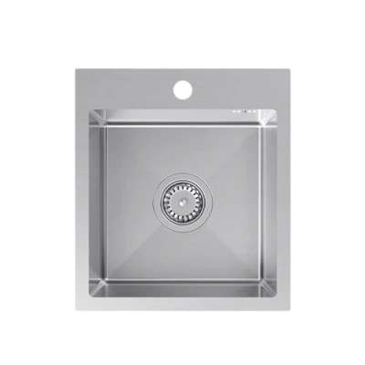 Imagen de VBChome fregadero de acero inoxidable, 40 x 45 cm, inoxidable cepillado, con orificio para grifo, cocina grande, sifón
