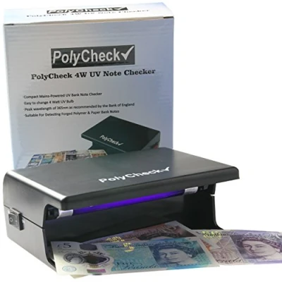 Imagen de PolyCheck Comprobador de dinero ultravioleta con bombilla 4 W fácil cambiar Detecta los billetes polímero y papel falsos