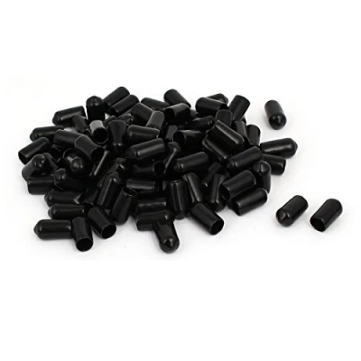 Imagen de sourcing map 7mm diámetro interior Tapa protectora de rosca tornillo del extremo manguera goma negro 100pcs