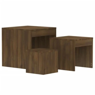 Imagen de vidaXL Mesas Apilables 3 Piezas Mesita Auxiliar Consola Salón Lateral Sofá Sala de Estar Muebles Mobiliario Madera Contrachapada Color Roble Marrón