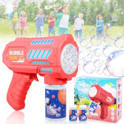 Imagen de BUOAZR Pistola de Burbujas para Niños,10 Agujeros Pistola, con Luces, Máquina Automática 2*60ml Liquido Pompas Jabon, Juguete Verano, Regalos Fiestas, Aire Libre Bodas(Rosa