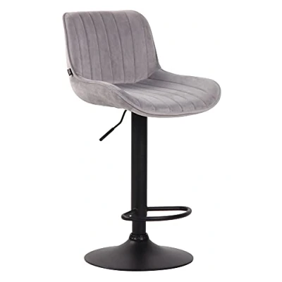 Imagen de CLP Taburete De Bar Lentini En Terciopelo I Silla Alta Cocina con Reposapiés &amp; Base Metálica Bar, Color:Gris, Color del Marco:Negro