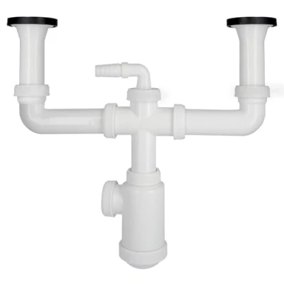 Imagen de ABRISA 00000000 Doble con Valvula Extensible 1 1/2&quot; Sumideros De Ø 70 mm Fregadero Cocina, Sifon Evacuación, Blanco