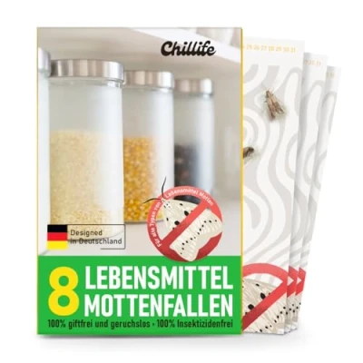 Imagen de Chillife trampa para polillas de alimentos, juego 8 trampas feromonas contra eficaz el hogar y jardín, combate las los alimentos