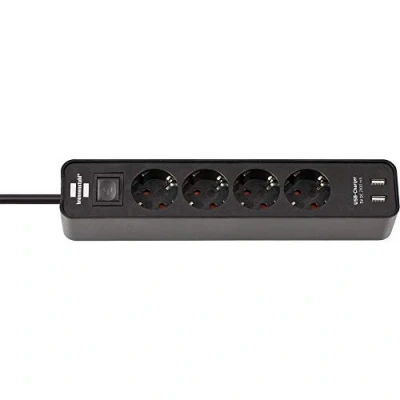 Imagen de Brennenstuhl Ecolor regleta enchufes con 4 tomas de corriente y función carga USB (2 puertos USB, interruptor, 1,5m cable) negro