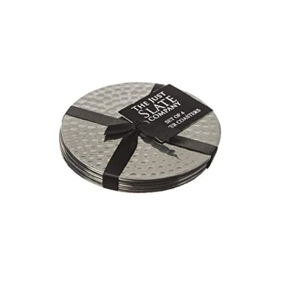 Imagen de The Just Slate Company JS/SS/FH/C4/B Juego de 4 Posavasos Planos Acero Inoxidable, Color Plateado