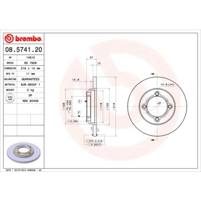 Imagen de BREMBO 08.5741.20 Disco de freno 219 13 4 macizo KIA: Pride Familiar