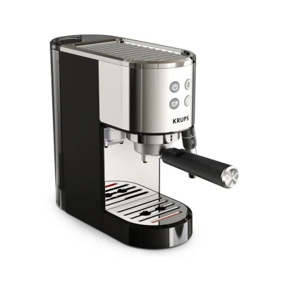 Imagen de Cafetera express Krups Virtuoso + XP444C, 1400 W, 15 Bar, 1 L, Thermoblock, Compatible cápsulas blandas té e infusiones, Apagado autom., Acero Inox