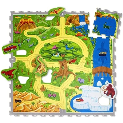 Imagen de Hakuna Matte Car Foam Play Mats 1,2 x m 16 baldosas de Espuma entrelazadas y 11 Formas Coche extraíbles para divertirse Jugando 20% más Grueso Suave Puzzle Mat No tóxico