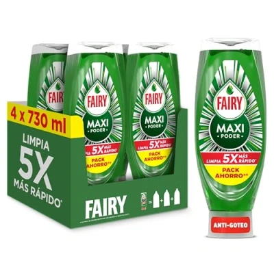 Imagen de Fairy Maxi Poder Líquido Lavavajillas 4 x 730ml, Limpieza Fácil Y Sin Esfuerzo Incluso En Las Ollas Sartenes Más Grasientas