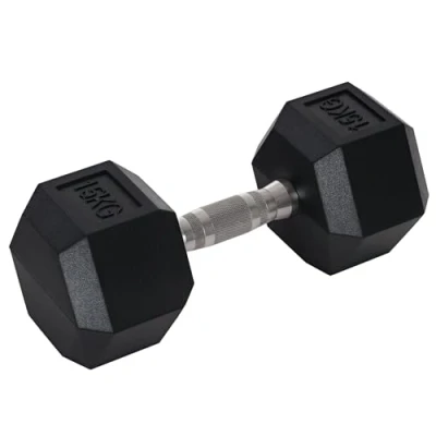 Imagen de HOMCOM Mancuerna Hexagonal 15 KG con Barra de Conexión Metálica para Entrenamiento en Casa Gimnasio Oficina Negro y Plata