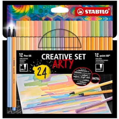 Imagen de Estuche ARTY Creative Set con 12 rotuladores premium STABILO Pen 68 y punta fina point 88