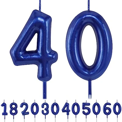 Imagen de Velas cumpleaños Números 40,Azul de Pastel Cumpleaños,Decoración para tartas, Decoración
