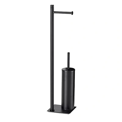Imagen de GEDY G Seul Soporte para Rollo + escobilla de baño, Color Negro con Acabado Negro, Medidas 62,8 x 14 cm, Juego Inodoro Acero Inoxidable y Cromado, Allen 4 mm Incluido, Papel,