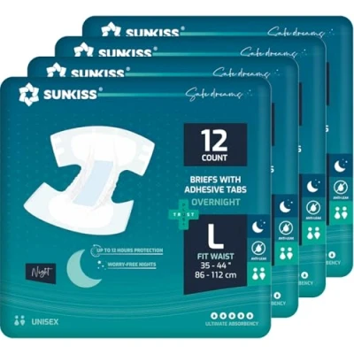 Imagen de SUNKISS TrustPlus Pañales para Adultos Durante la Noche con Máxima Absorción, Bragas Absorbentes Unisex Incontinencia, Mujeres y Hombres, Control de Olores, Talla L, 48 Unidades
