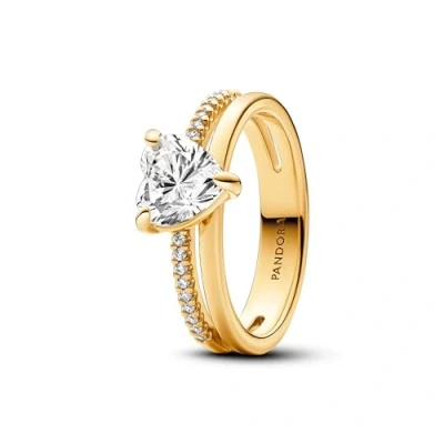 Imagen de Pandora Timeless Anillo con diseño de corazón chapado en oro 14 quilates circonitas cúbicas transparentes, talla 50