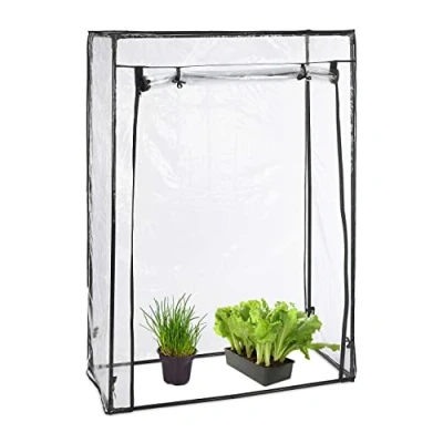 Imagen de Relaxdays Invernadero Tomates, Cubierta PVC, 150 x 100 50 cm, con Puerta, Mini Huerto Vertical, Transparente y Negro