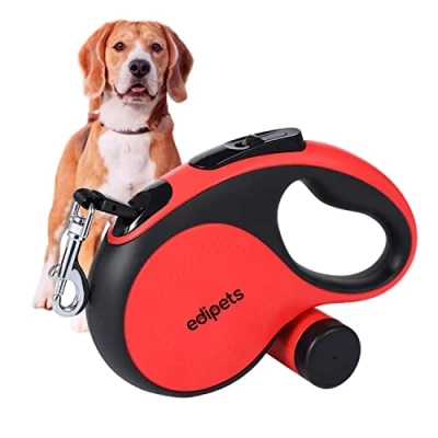 Imagen de Edipets, Correa Perro Extensible, Retráctil, 5 y 8 Metros, Cinta Flexible para Adiestramiento Paseo, Perros Pequeños, Medianos Grandes (Rojo, Metros)