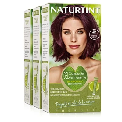 Imagen de Naturtint Biobased Coloración sin amoniaco 100% cobertura de canas Ingredientes vegetales Color natural y duradero 4M Castaño Caoba Pack 3