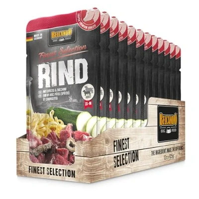 Imagen de Belcando Bolsas [12x125g Ternera con Pasta al Huevo y calabacín] Comida húmeda para Perros Alimento Completo en prácticas raciones Individuales