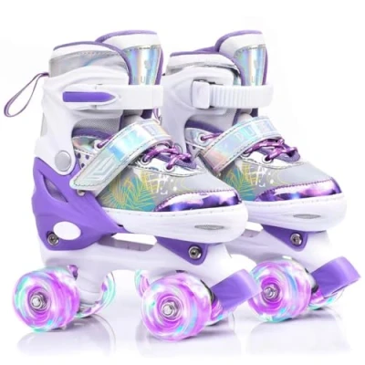 Imagen de ERNAN Patines 4 Ruedas, tamaños Ajustables con Ruedas Que Brillan en la Oscuridad, de para niños,Patines Niña Niño Principiante Regalo (Purple C, S)