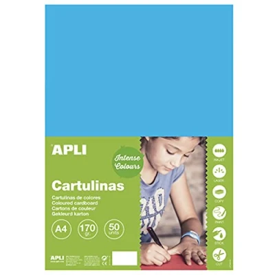 Imagen de APLI 16502 Cartulina azul medio A4 170 g 50 hojas