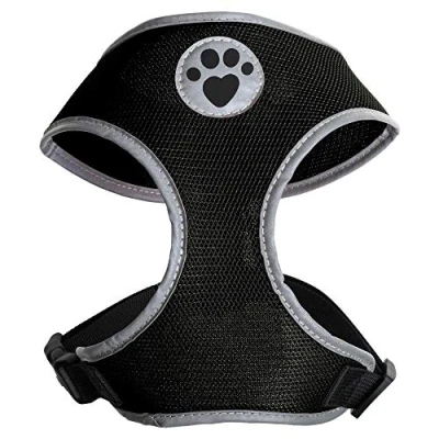 Imagen de igadgitz home U7046 Arnés para Perros, Arnes Perro Cachorro, Chaleco Resistente a la Transpiración Ribetes Reflectantes Hebilla Cierre Seguridad Negro Pequeña