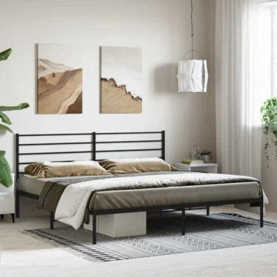 Imagen de vidaXL Estructura de Cama con Cabecero, Somier Listones Invitados, Armazón Marco Cama, Mueble para Dormitorio, Metal Negro 180x200 cm