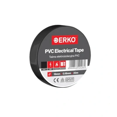 Imagen de ERKO Cinta aislante Negra PVC 19mm x 20m Reparación de conductos eléctricos, Alta flexibilidad con fuerte adhesión, Resistente a productos químicos, Cloruro Polivinilo