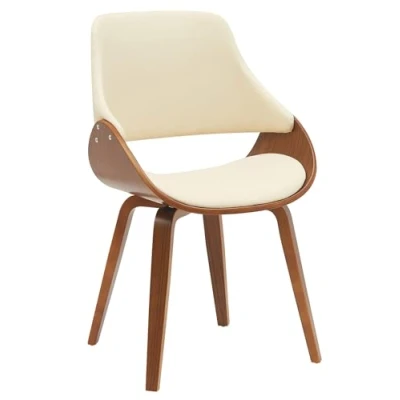 Imagen de CLP Silla de Comedor Vangale tapizada en Polipiel o Tela I Butaca salón Moderna con Base Madera &amp; 4 Patas, Color:Nuez/Crema, Material:Cuero Sintetico