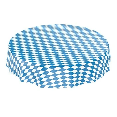 Imagen de ANRO Mantel de hule para mesa hule, diseño rombos bávaros, Oktoberfest, redondo, 140 cm