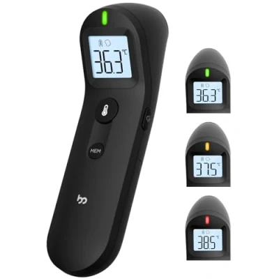 Imagen de termómetro para adultos y niños, de frente con ángulo medición cómodo, digital altamente preciso alarma fiebre, 35 recuerdos lecturas, pantalla LCD (negro)