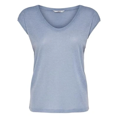 Imagen de Only Onlsilvery S/S V Neck Lurex Top Jrs Noos Camiseta, Halogen Blue, L Mujer