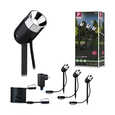 Imagen de Paulmann 94242 Juego básico foco Plug &amp; Shine Pike, luminaria exterior LED, redonda, incl. 3x2,2 W, regulable, antracita, plástico, 3000 K blanco cálido