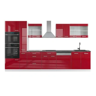Imagen de Vicco Mueble de Cocina R Line, Burdeos Brillo Intenso/Blanco, 350 cm con Armario Alto, ET Antracita