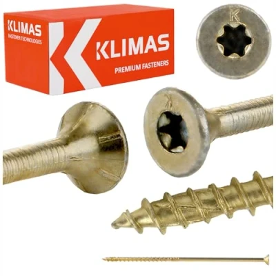 Imagen de Klimas Tornillos para madera torx avellanada multiusos construcción de tejado amarillo 6x180 mm 100 uds.