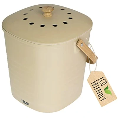 Imagen de HMF Cubo de basura ecológico sostenible para cocina, inodoro con tapa, 6 litros, color beige